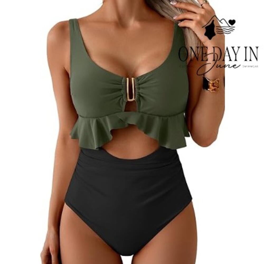 Aleumdr Tie Back Cutout One Piece Swimsuit Size S